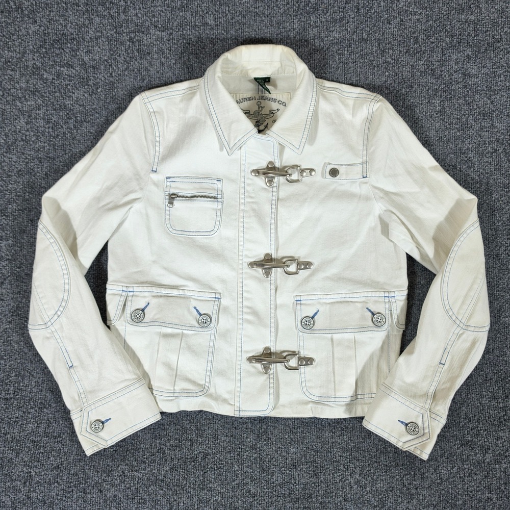 Lauren Jeans Co Ralph Lauren White Fireman Naval Clamp Jacket Blue Medium Preppy